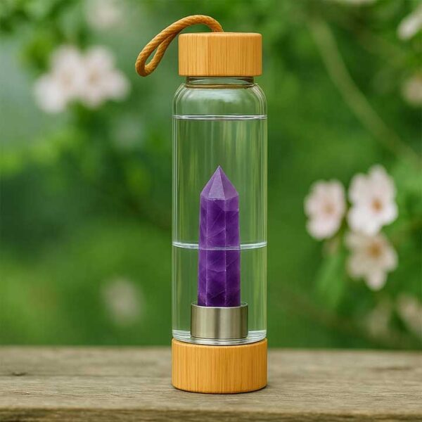 Purple Fluorite Crystal Water Bottle