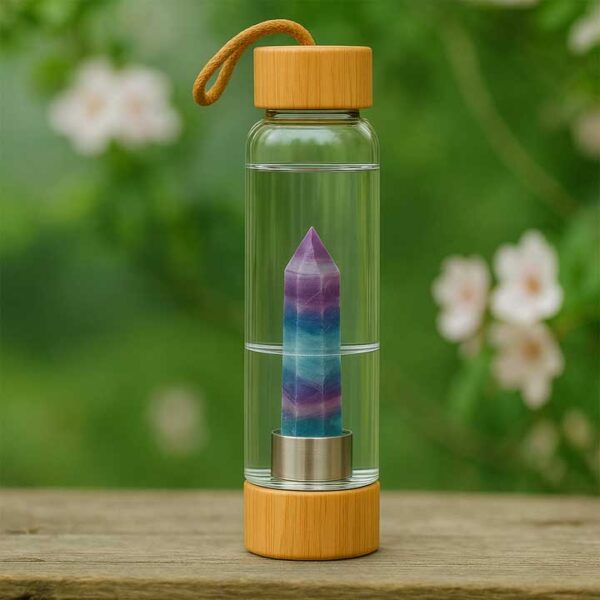 Rainbow Fluorite Crystal Water Bottle